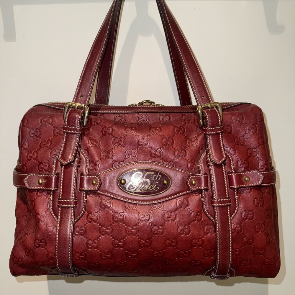 Gucci Limited Edition Burgundy Guccissima 85th Anniversary Medium Boston Bag